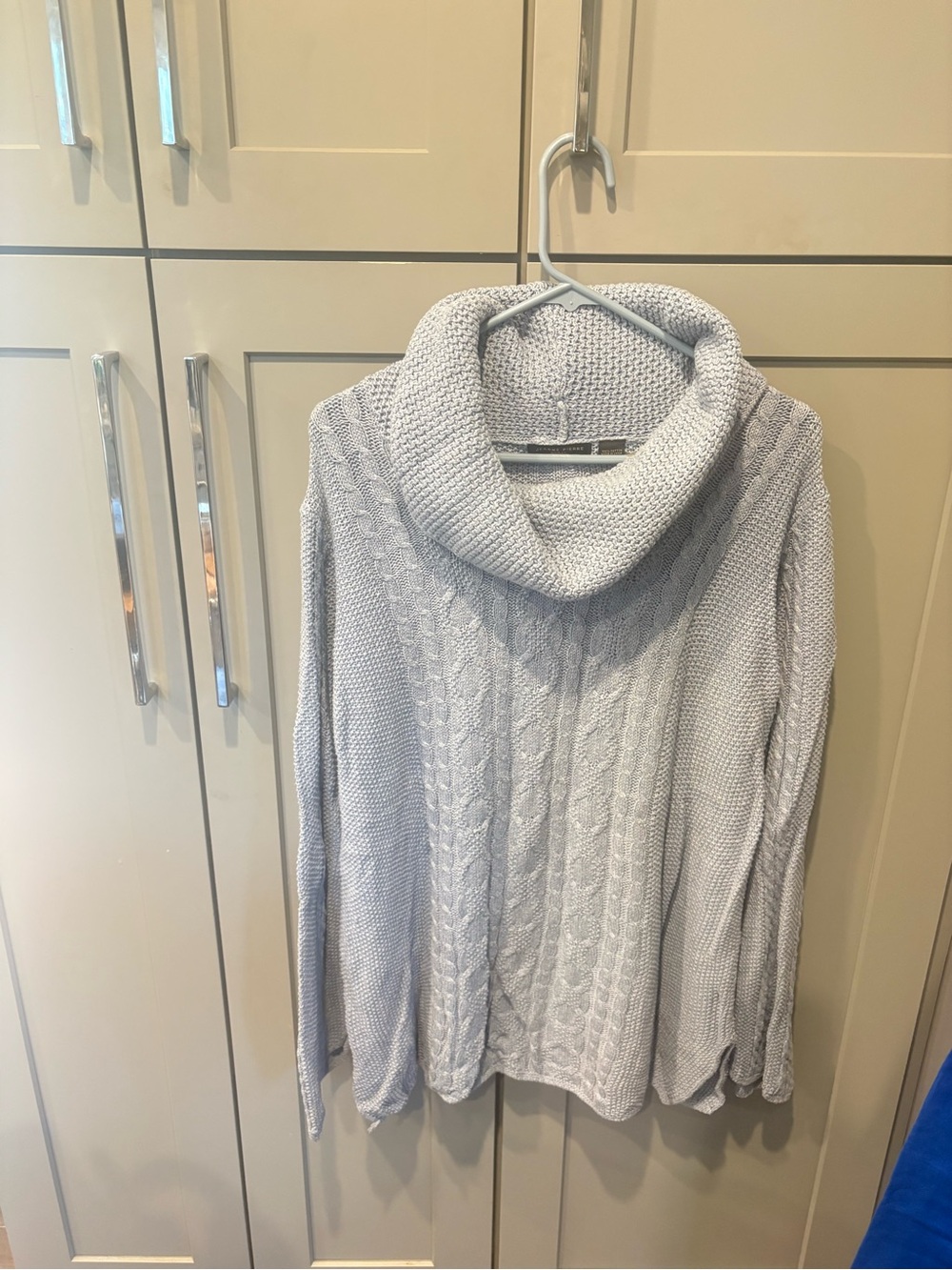 JEANNE PIERRE Light blue Cable Cowl Neck Sweater